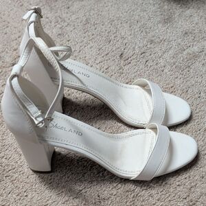 ShoeLand White Block Heel Ankle-Strap Sandals